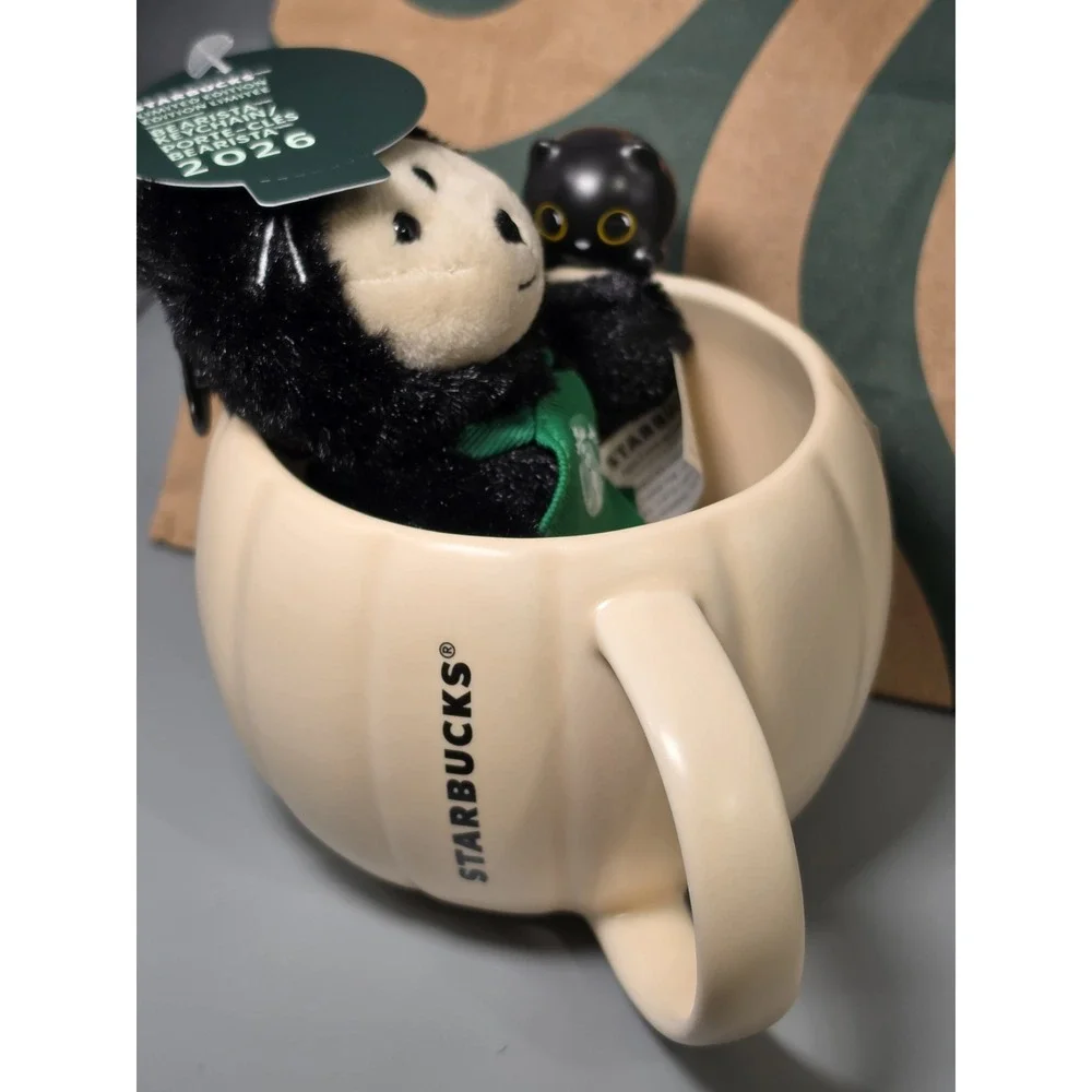 Starbucks 2026 Bearista Black Cat Plush Keychain Pumpkin Mug 12oz Halloween Set